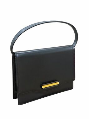 Givenchy Black Leather Top Handle Crossbody Shoulder Bag Gold Logo Vintage